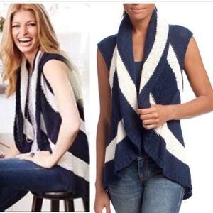 CABI Women's Knit SKIPPER VEST #679 Blue Cream Wide Stripes Nautical